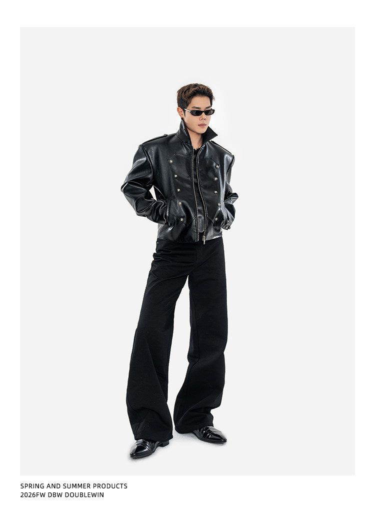 Matte Lychee-Textured Silhouette Leather Jacket