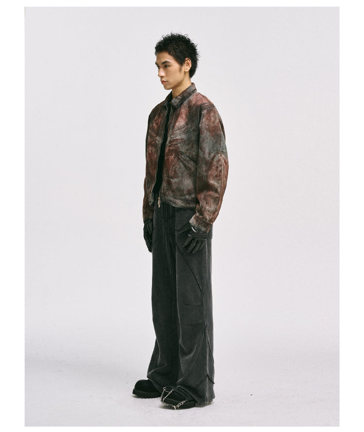 Raw-edge heavy-wash sweatpants