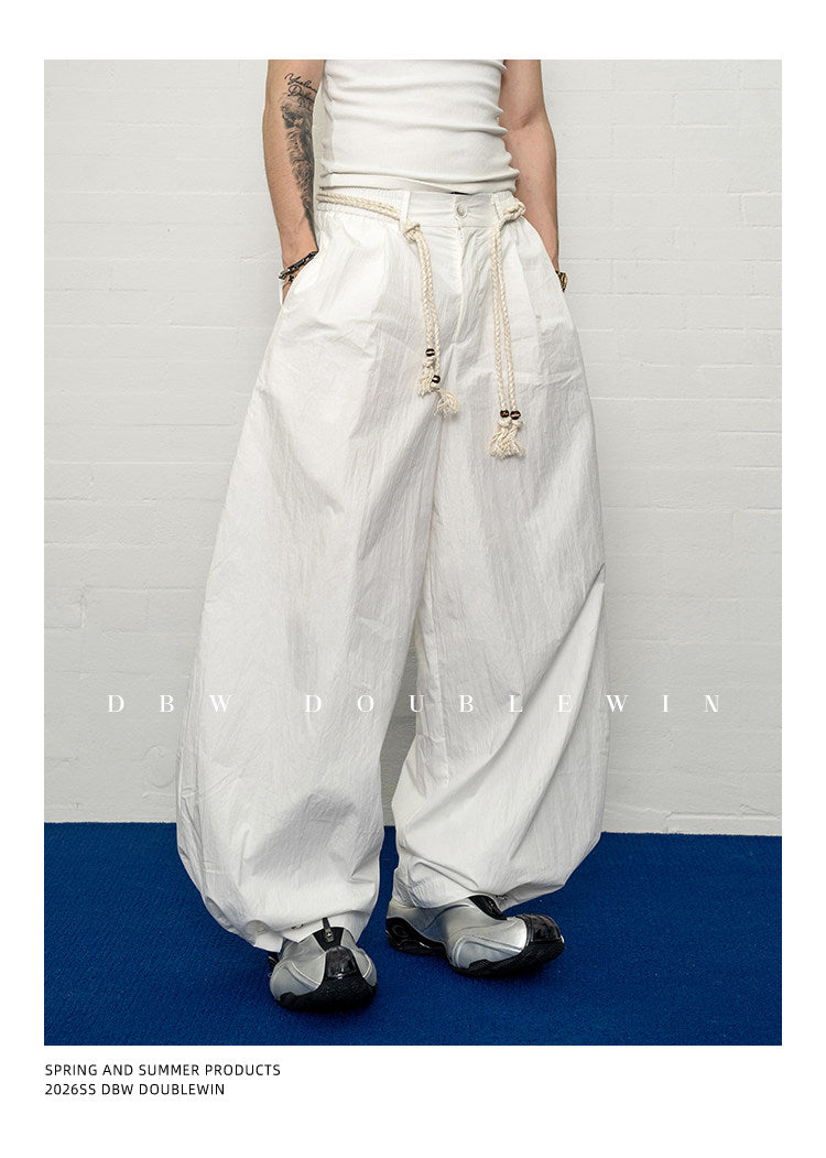 Wide-leg casual pants with 3D pleats