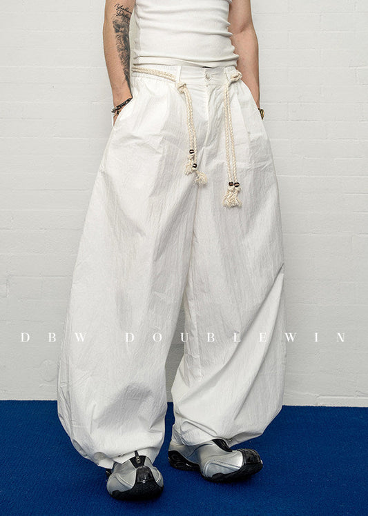 3D pleated wide-leg casual pants