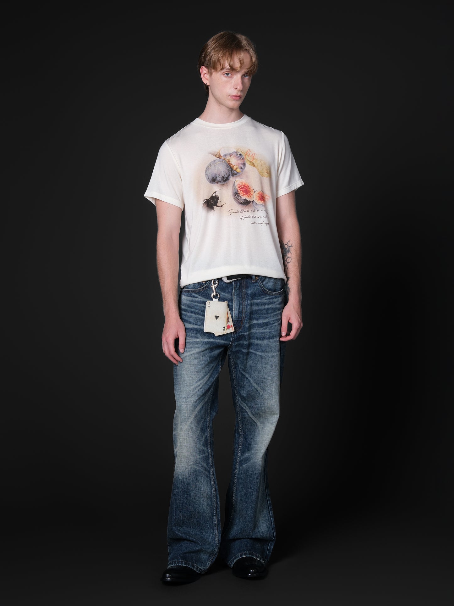 Washed distressed flared jeans