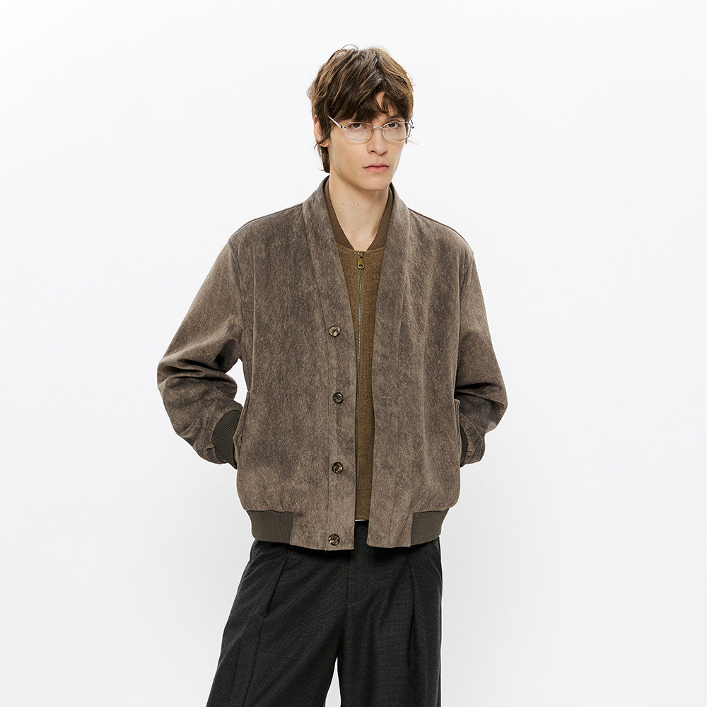 V-neck Two-Tone Chenille Texture Jacket