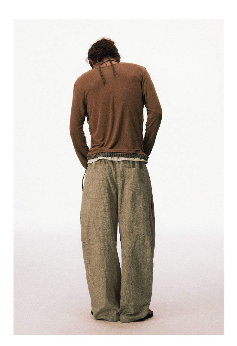Bubble Check Textured Casual Pants