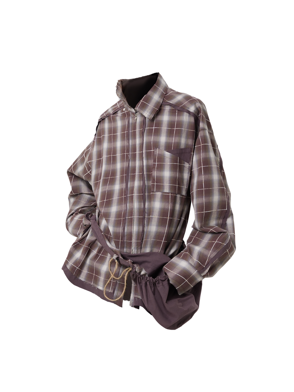 Loose-Fitting Frilled Zipper Shirt with Detachable Hood