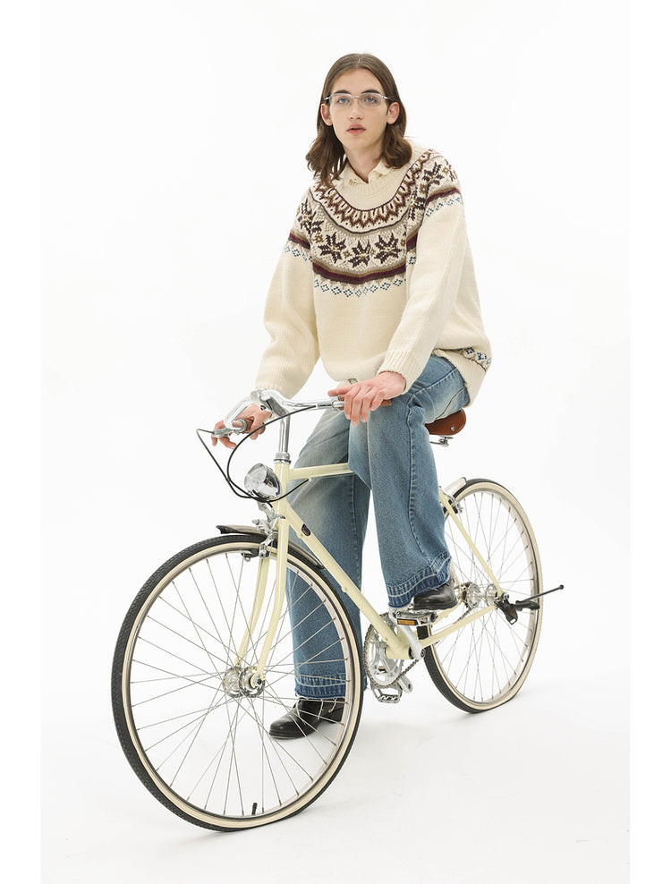 Retro Jacquard Round Neck Knit