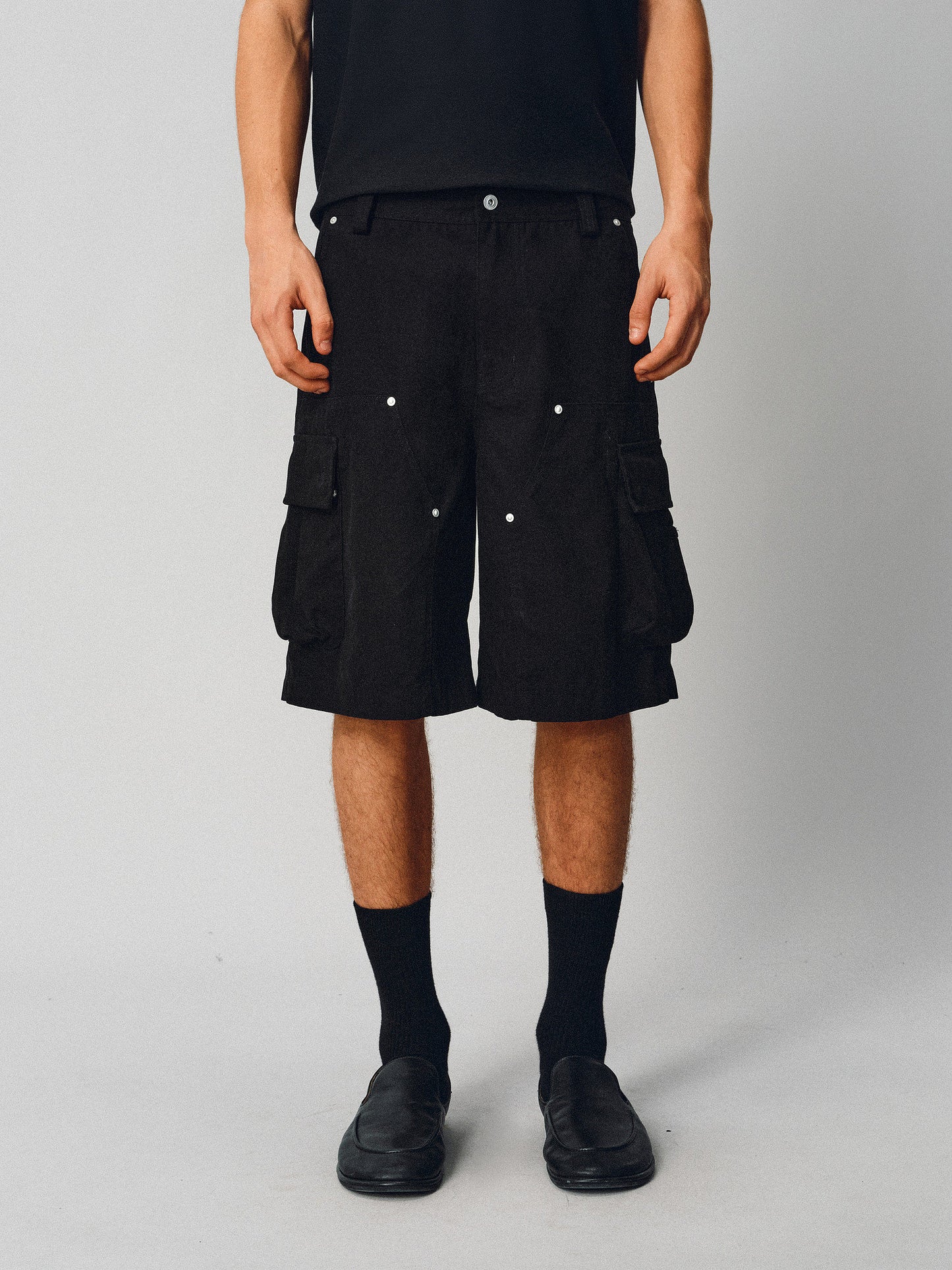 Herringbone-Patterned Work Shorts