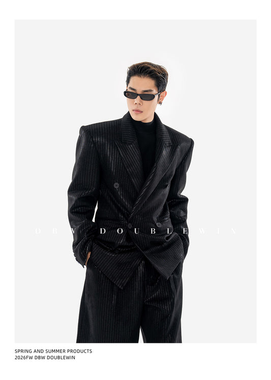 Suede and Velvet Striped Suit