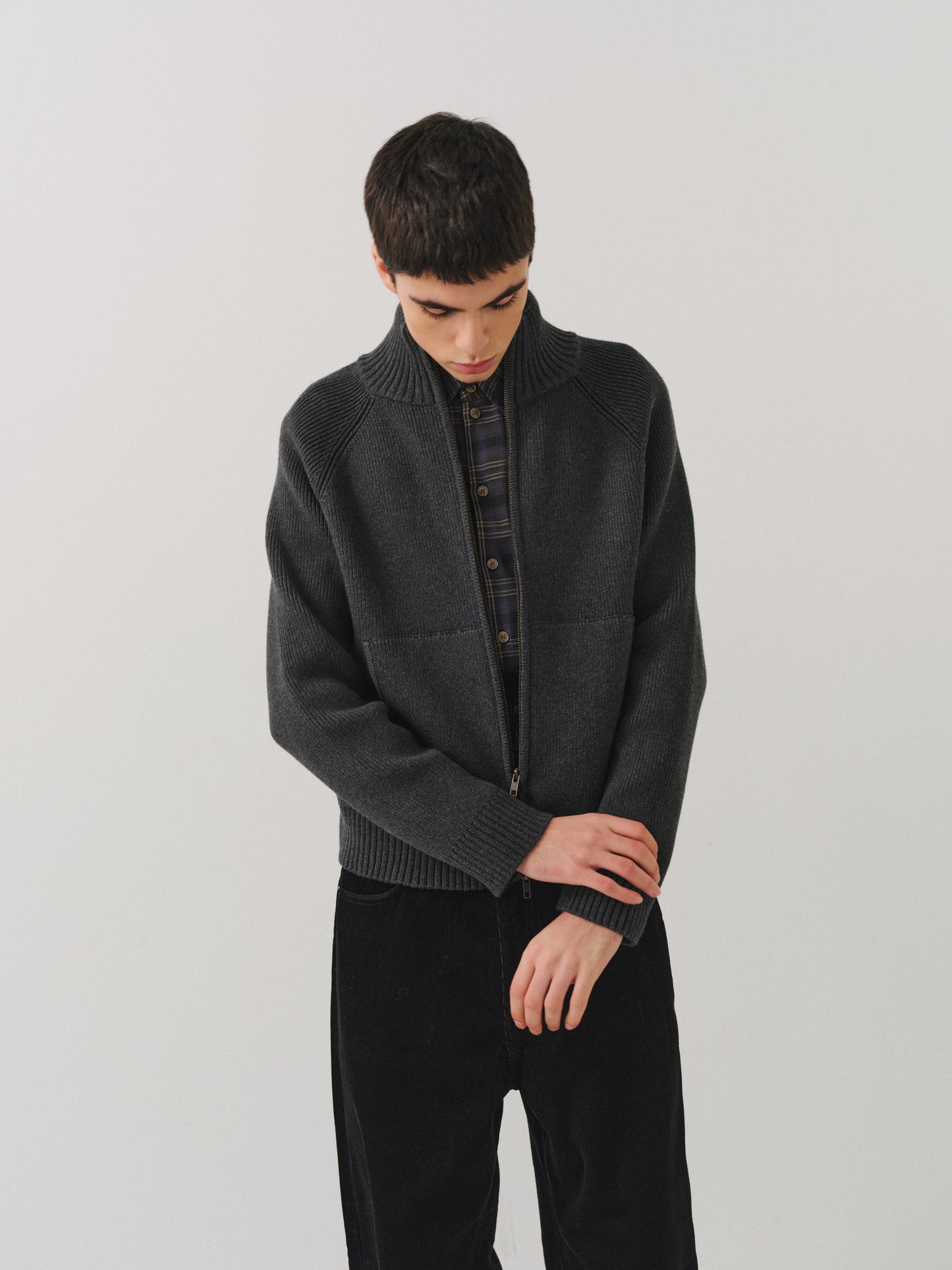 Raglan-Sleeve Ribbed Cardigan