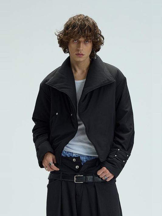 High Neck Imitation Down Short Jacket