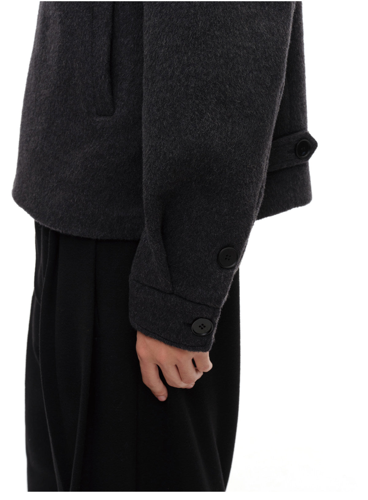 Collar-attached button-down wool jacket