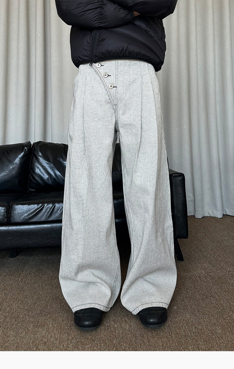 Asymmetrical Placket Button-Down Jeans