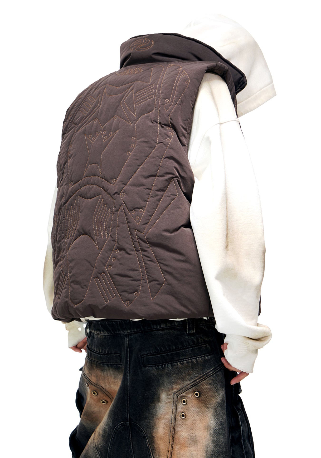 Armor stitch embroidered down vest