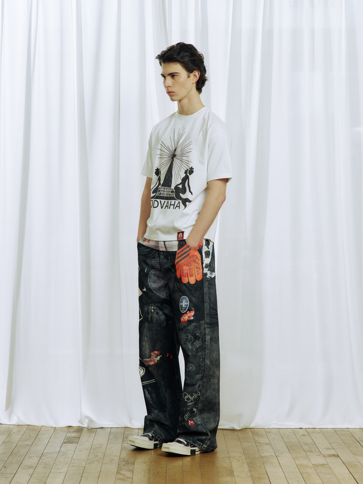 Digital-Print Denim Pants