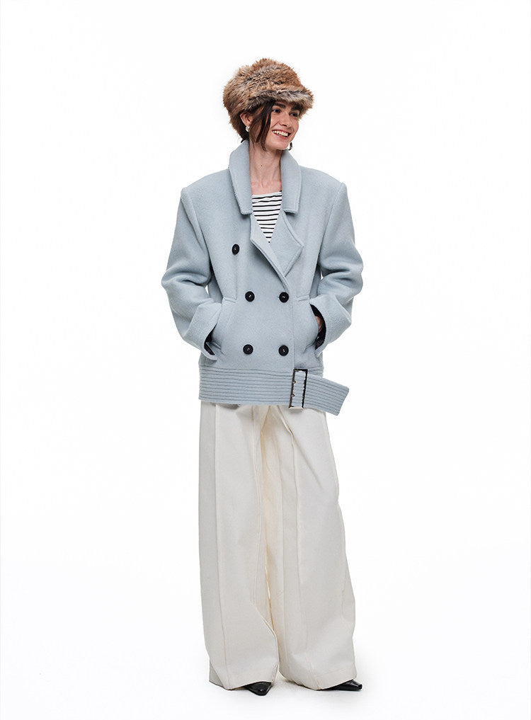 Wide-belt wool jacket