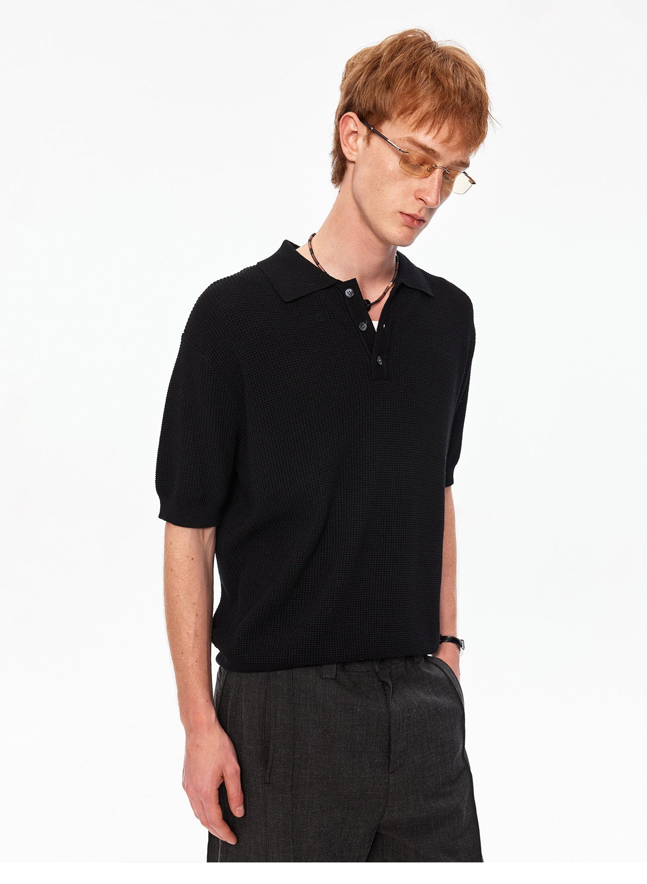 Waffle-Knit Polo Shirt