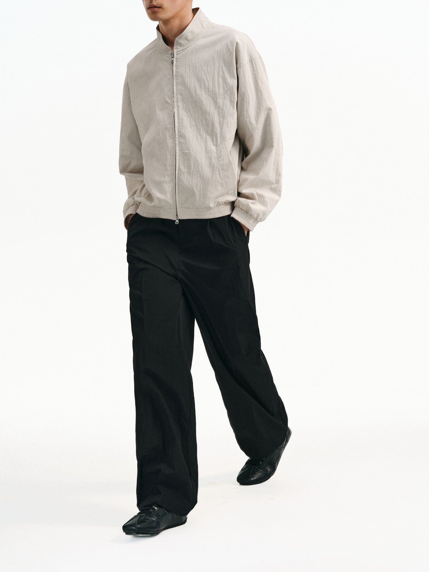 Cotton &amp; Brocade Pleated Casual Pants