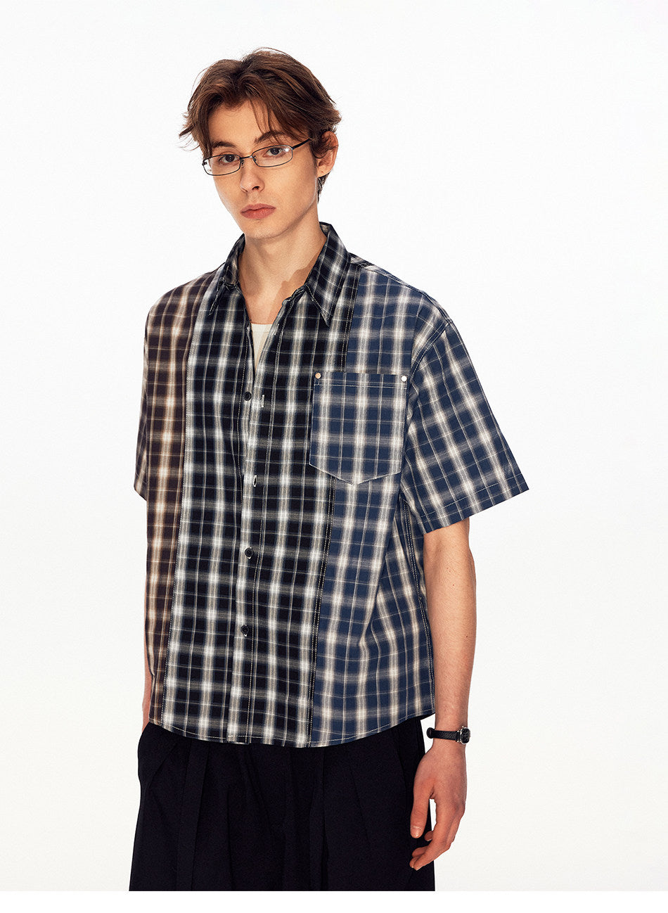 Retro Color-Block Checkered Shirt