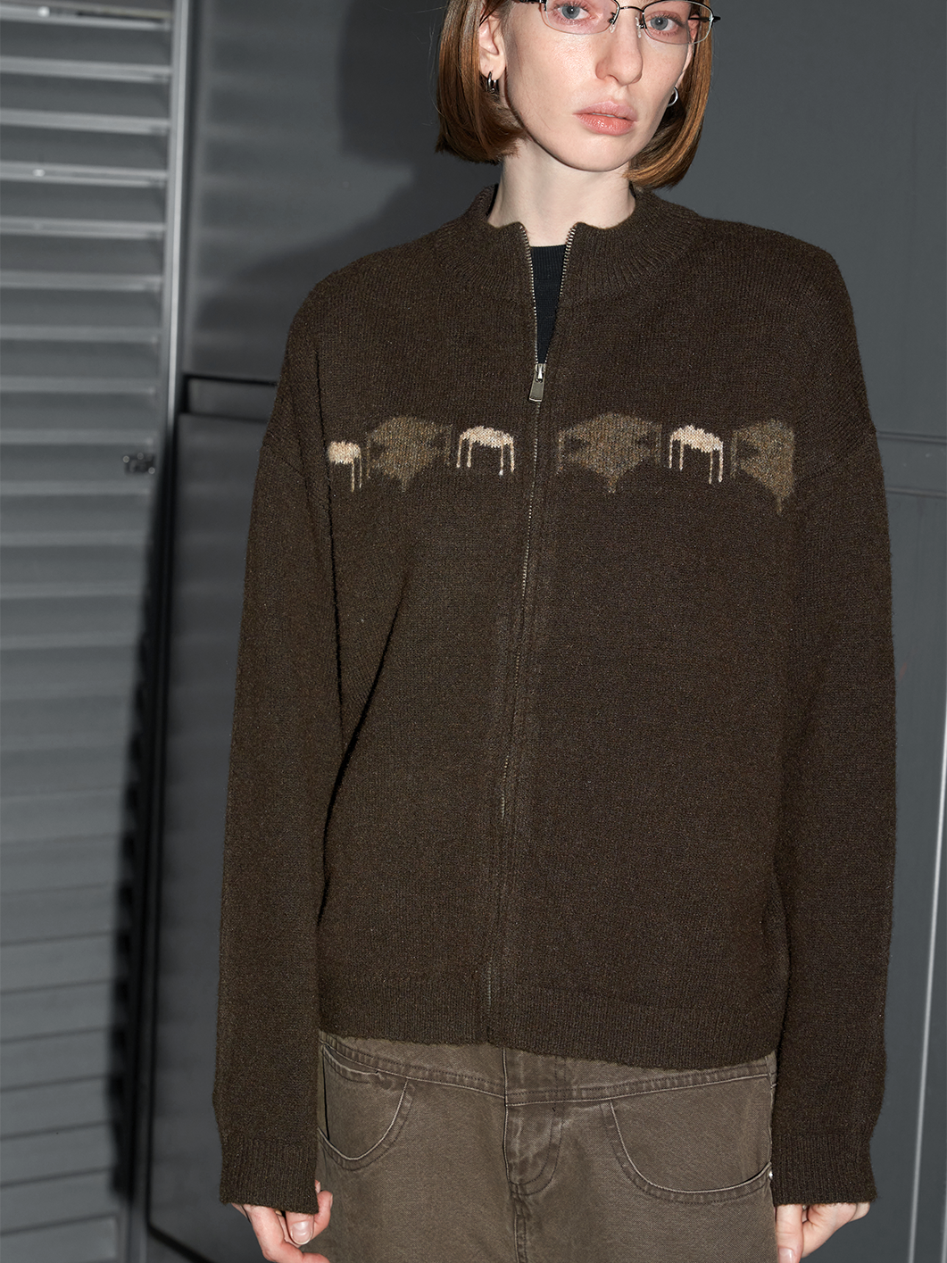 Fit Pattern Zipper Cardigan