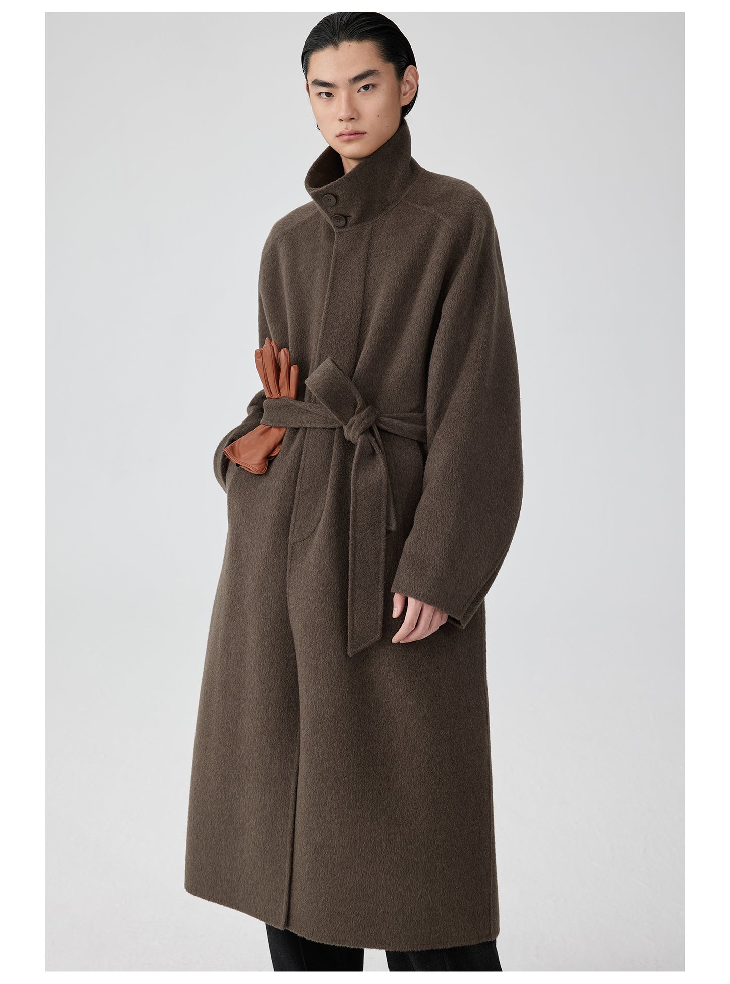 Double-faced stand collar wool coat