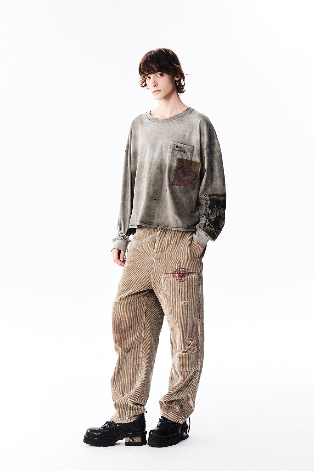 Damaged Embroidery Corduroy Casual Pants