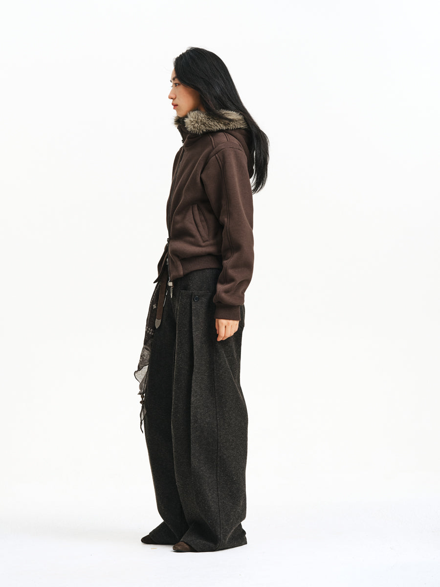 Fur Collar Short Sweatshirt