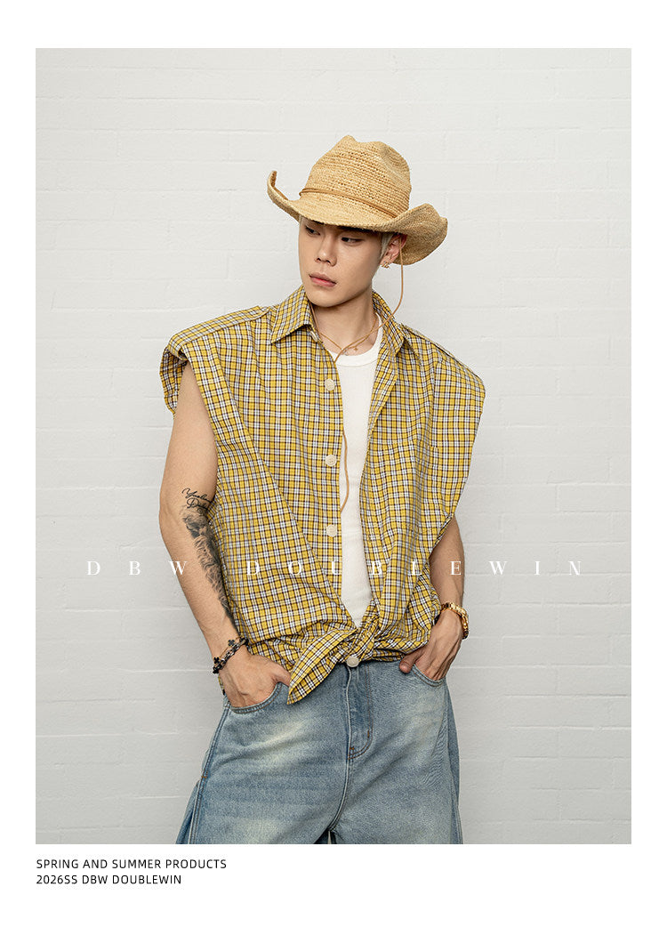 체크 민소매 셔츠