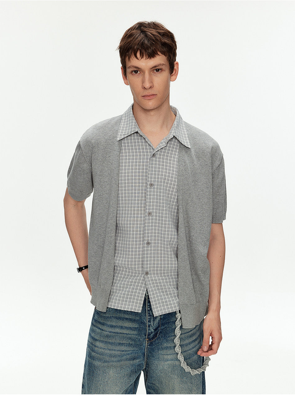 Faux Two-Piece Checkered Shirt