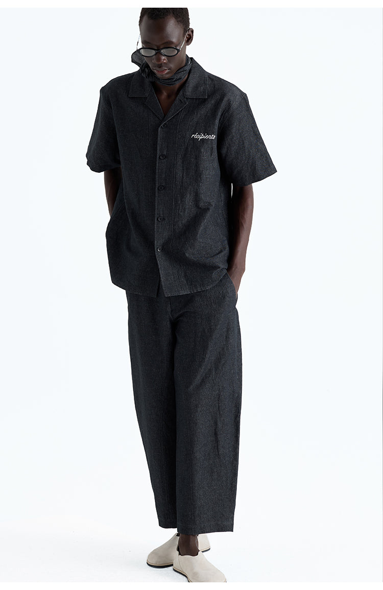 Denim dyed Cuba collar shirt