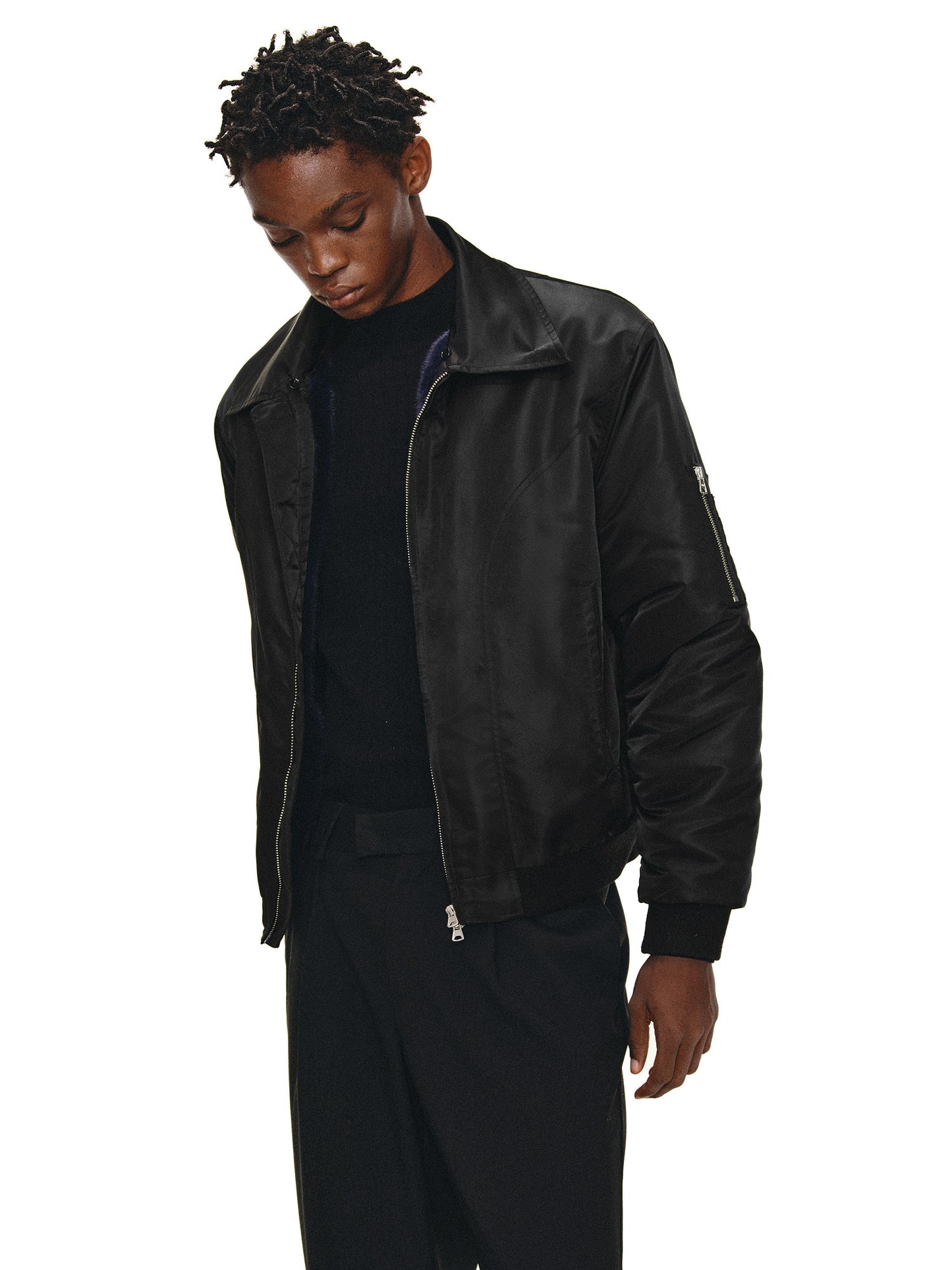 Contrast Fur Collar Bomber Jacket