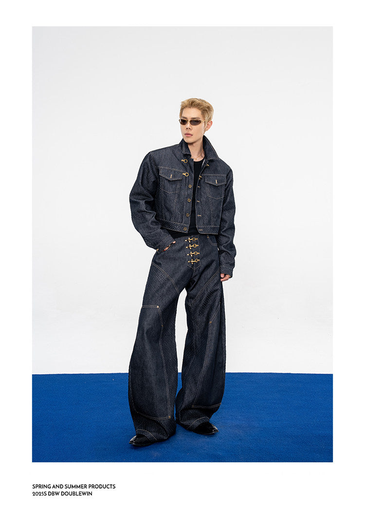 Wide-leg jeans with laser-cut detailing