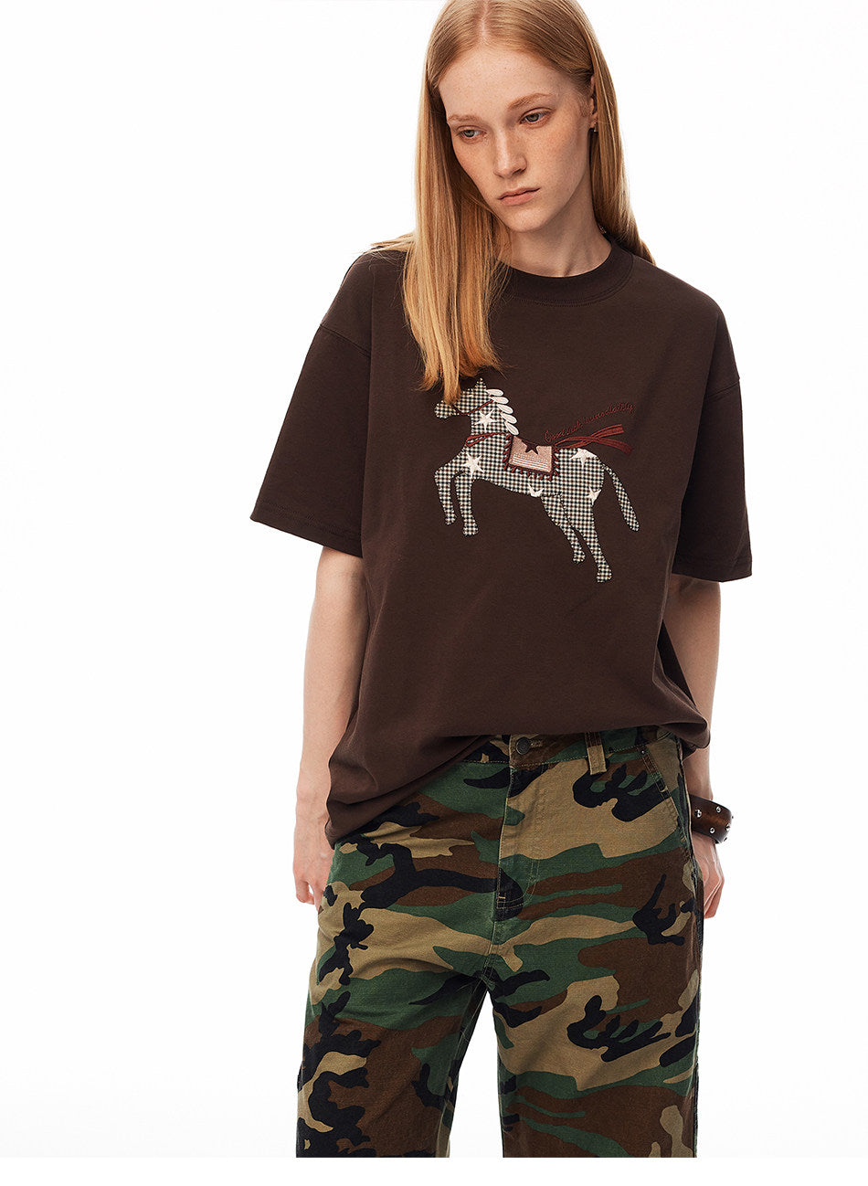 Embroidered T-Shirt with Pony Sticker