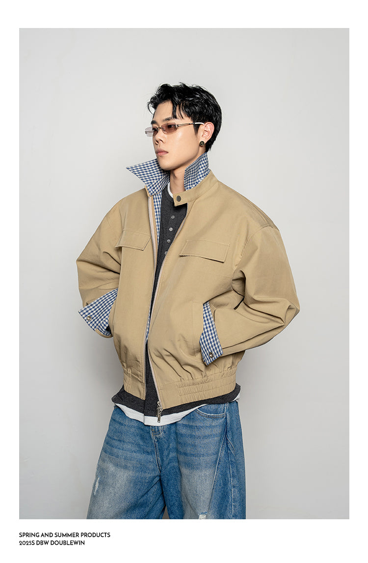 Retro Check Pattern Lapel Jacket