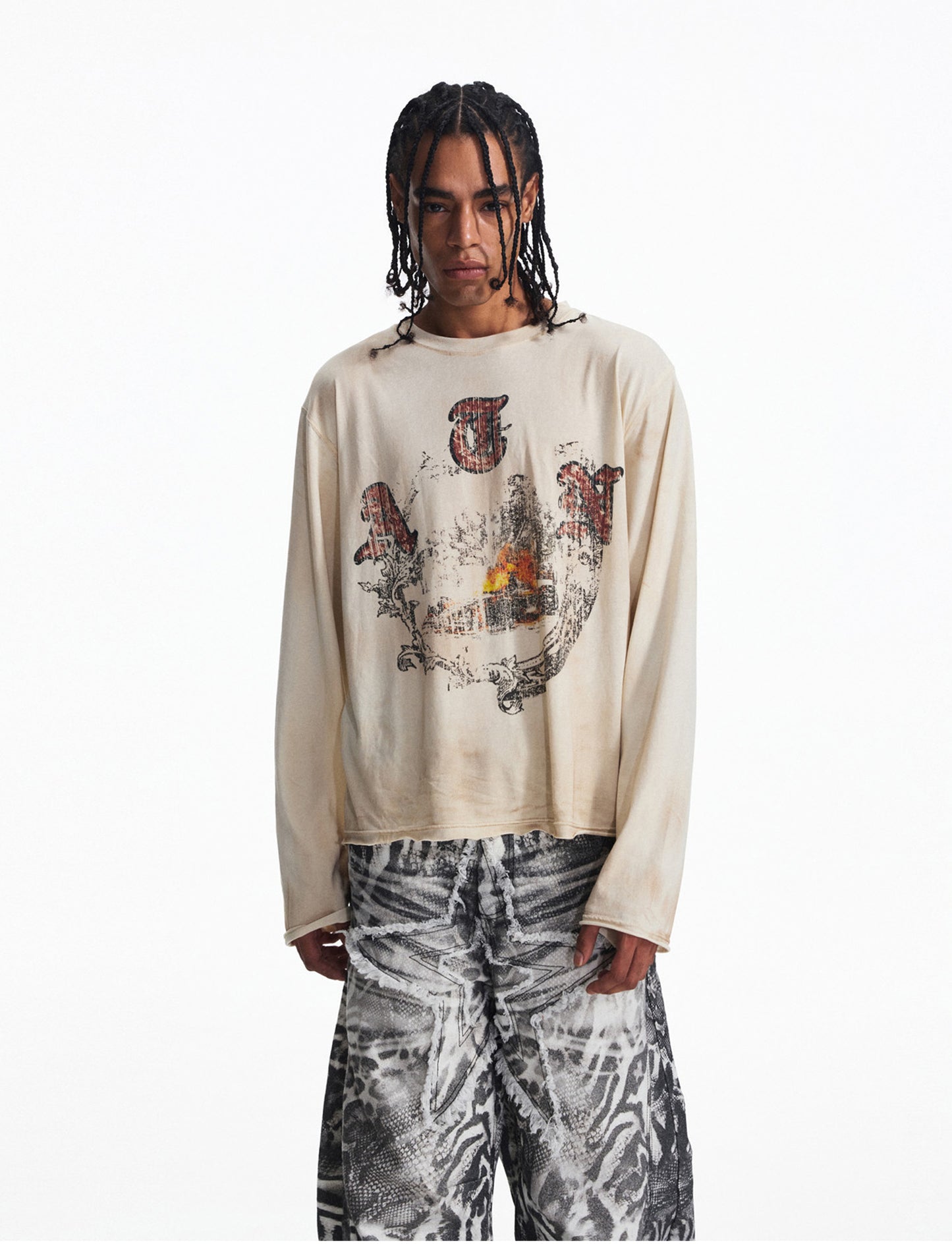 Retro-Style Distressed Print T-Shirt