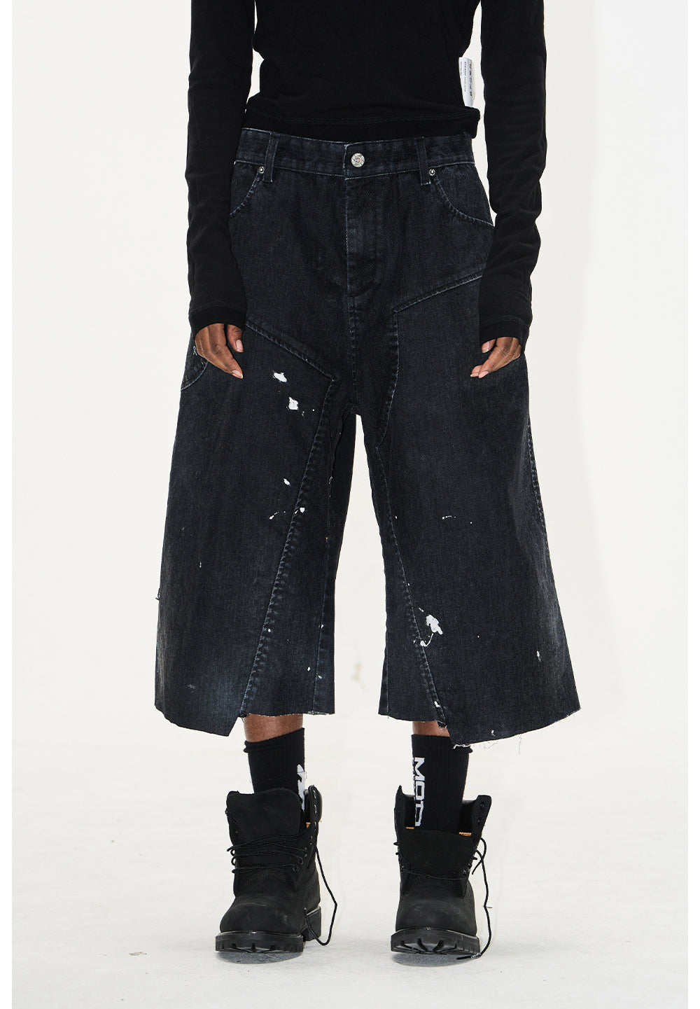 Ink flocky denim shorts