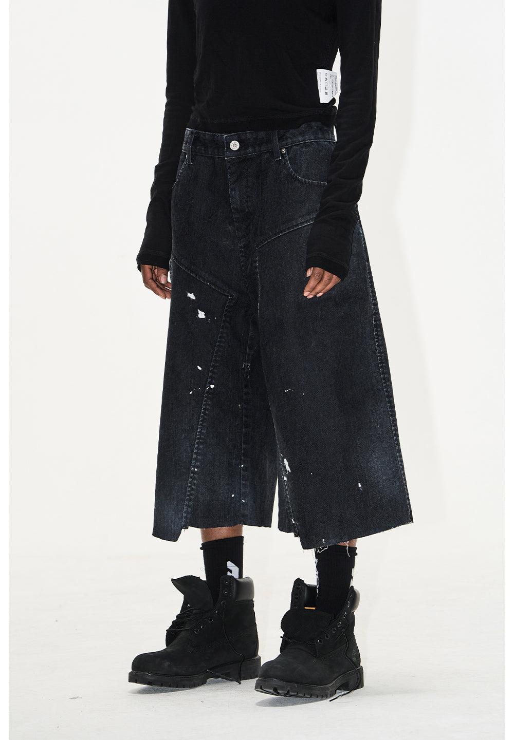 Ink flocky denim shorts