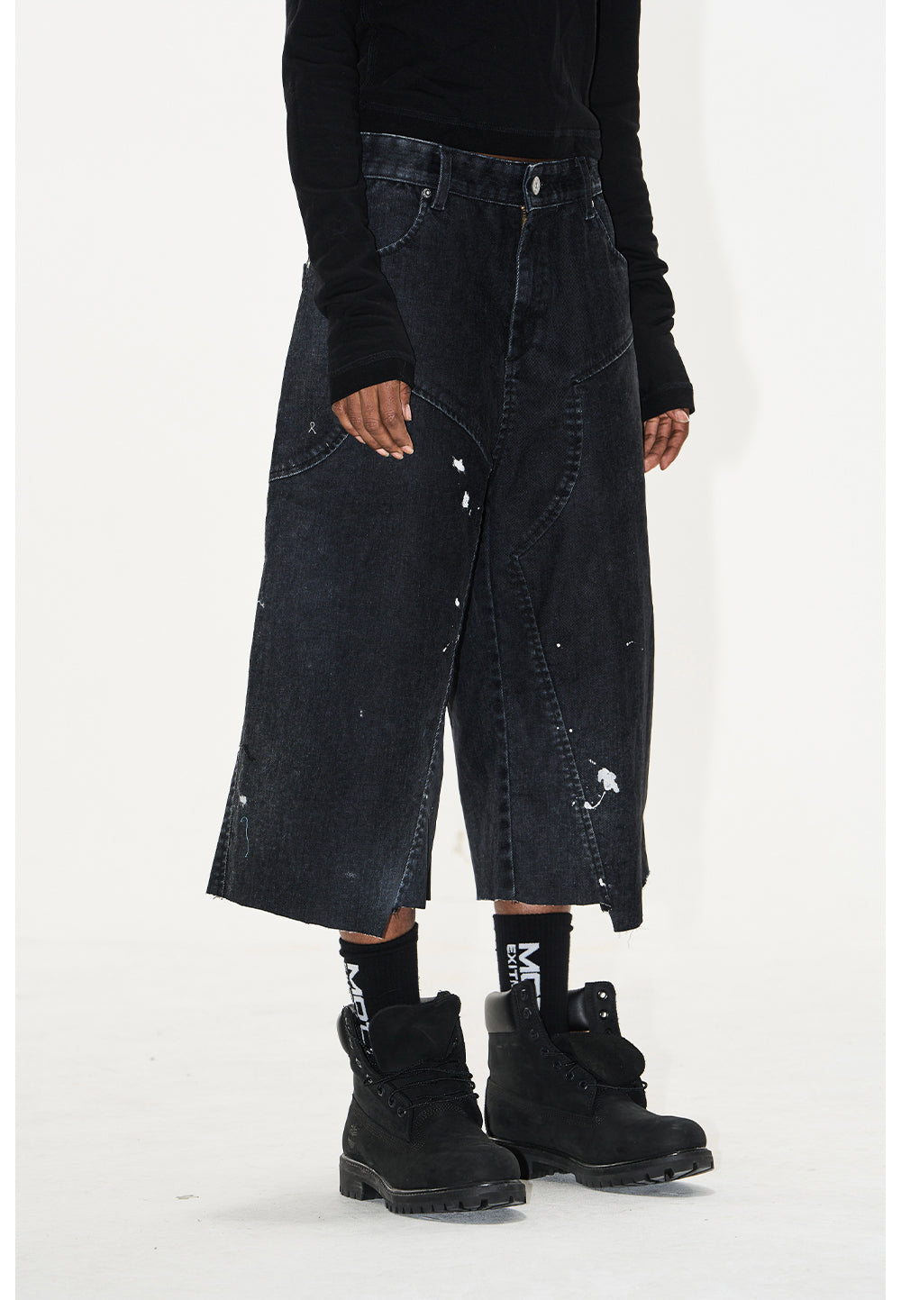 Ink flocky denim shorts