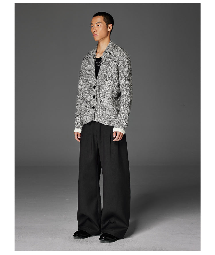 Diamond Knit Rib Pleated Casual Pants