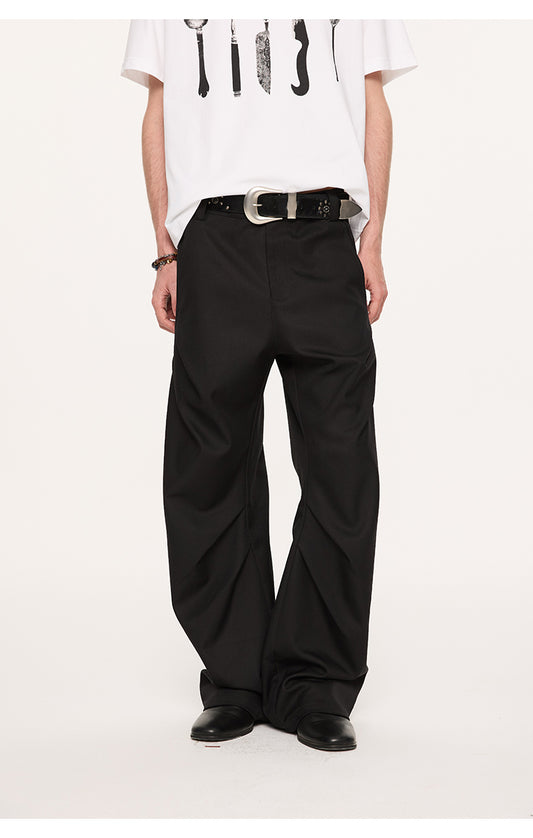 Three-dimensional pleats straight pants