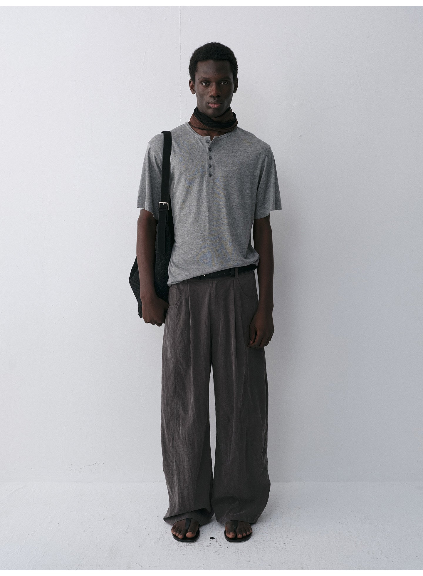 Henry-Collar Drop-Shoulder T-Shirt