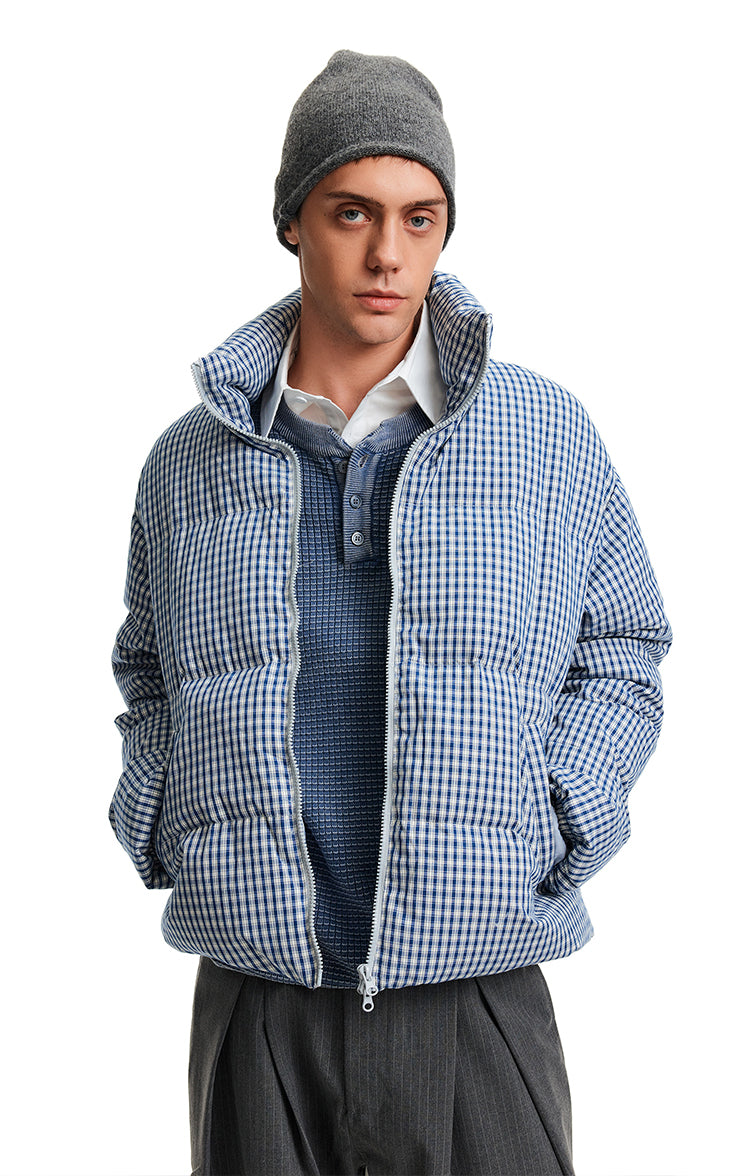 Stand Collar Check Pattern Down Jacket