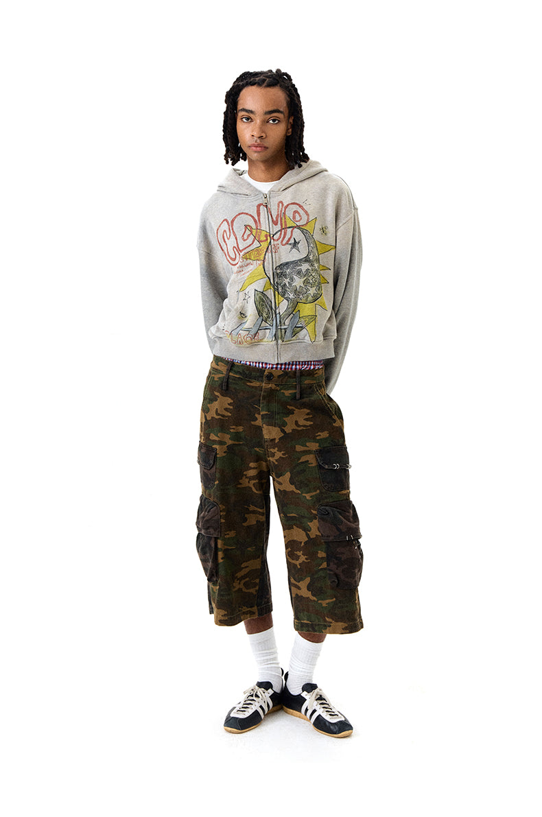 Printed Flower Hooded Sweatshirt