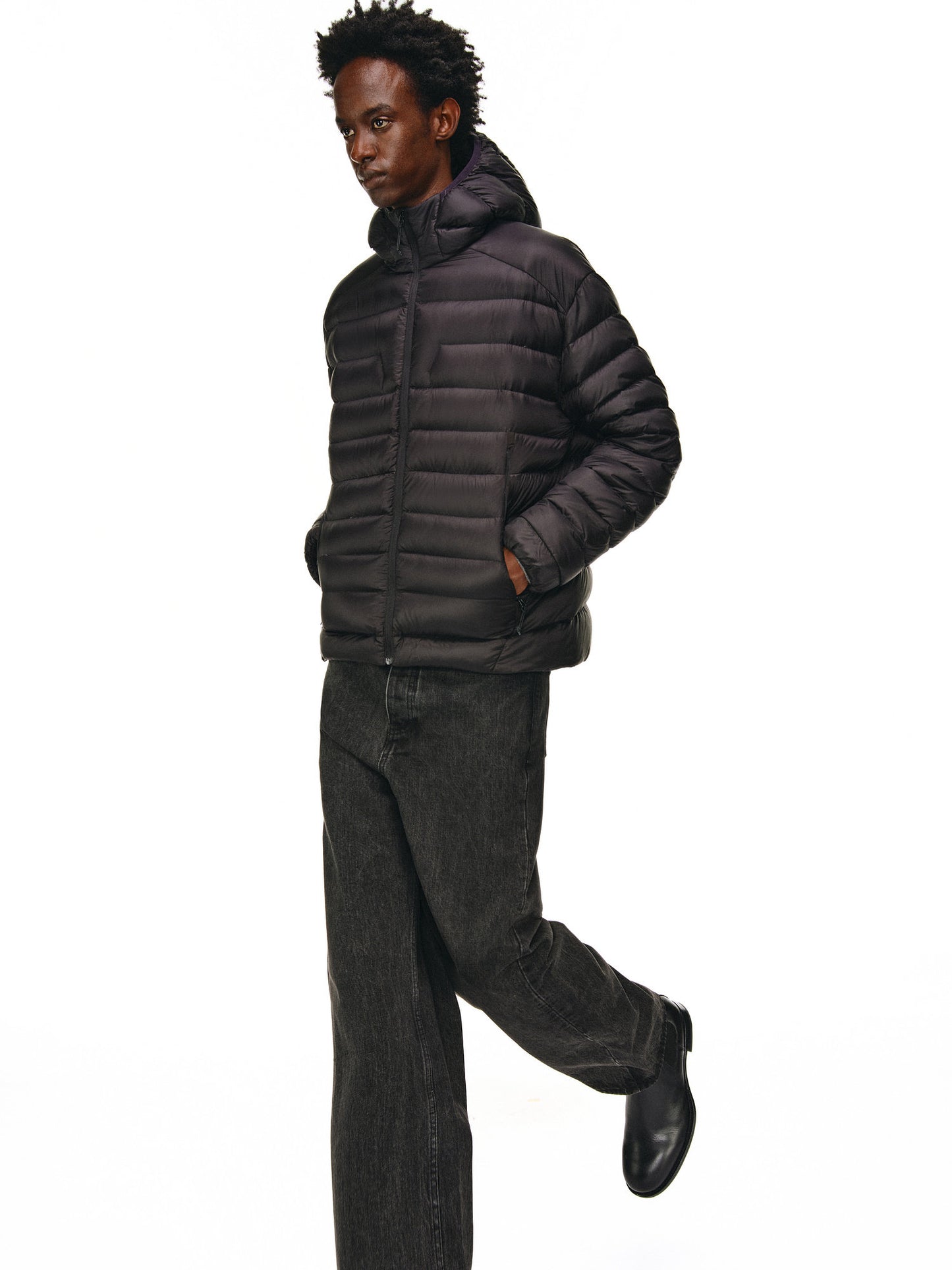 Rib Hooded Down Jacket