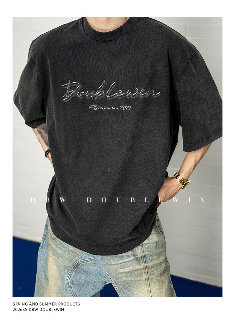 Distressed Finish Loose-Fit Cotton T-Shirt
