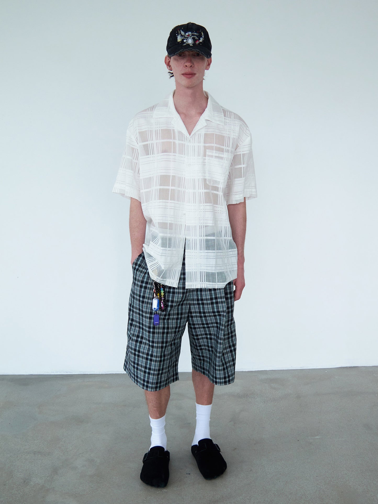 Checkered Cutout Cuban-Collar Shirt