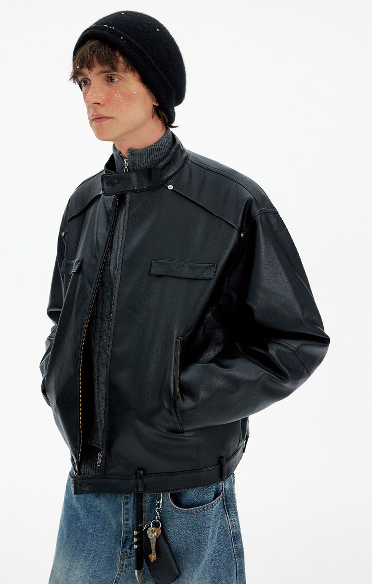 Deconstructed PU Leather Jacket