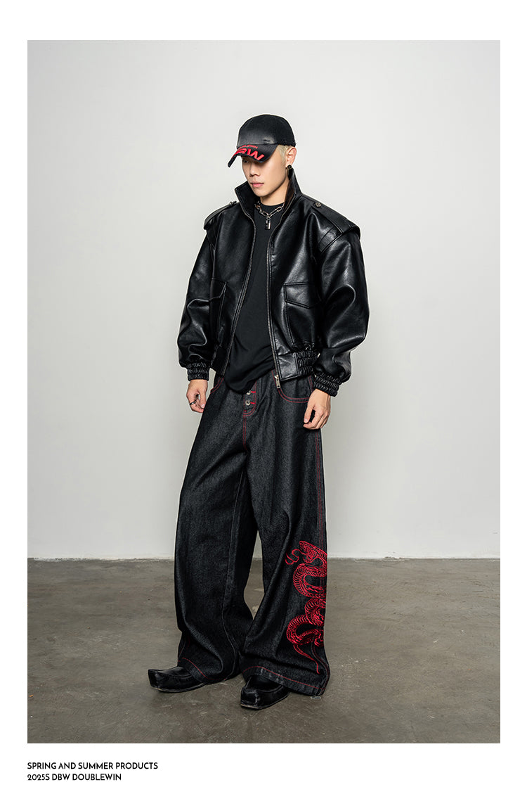 Red Snake Denim Pants