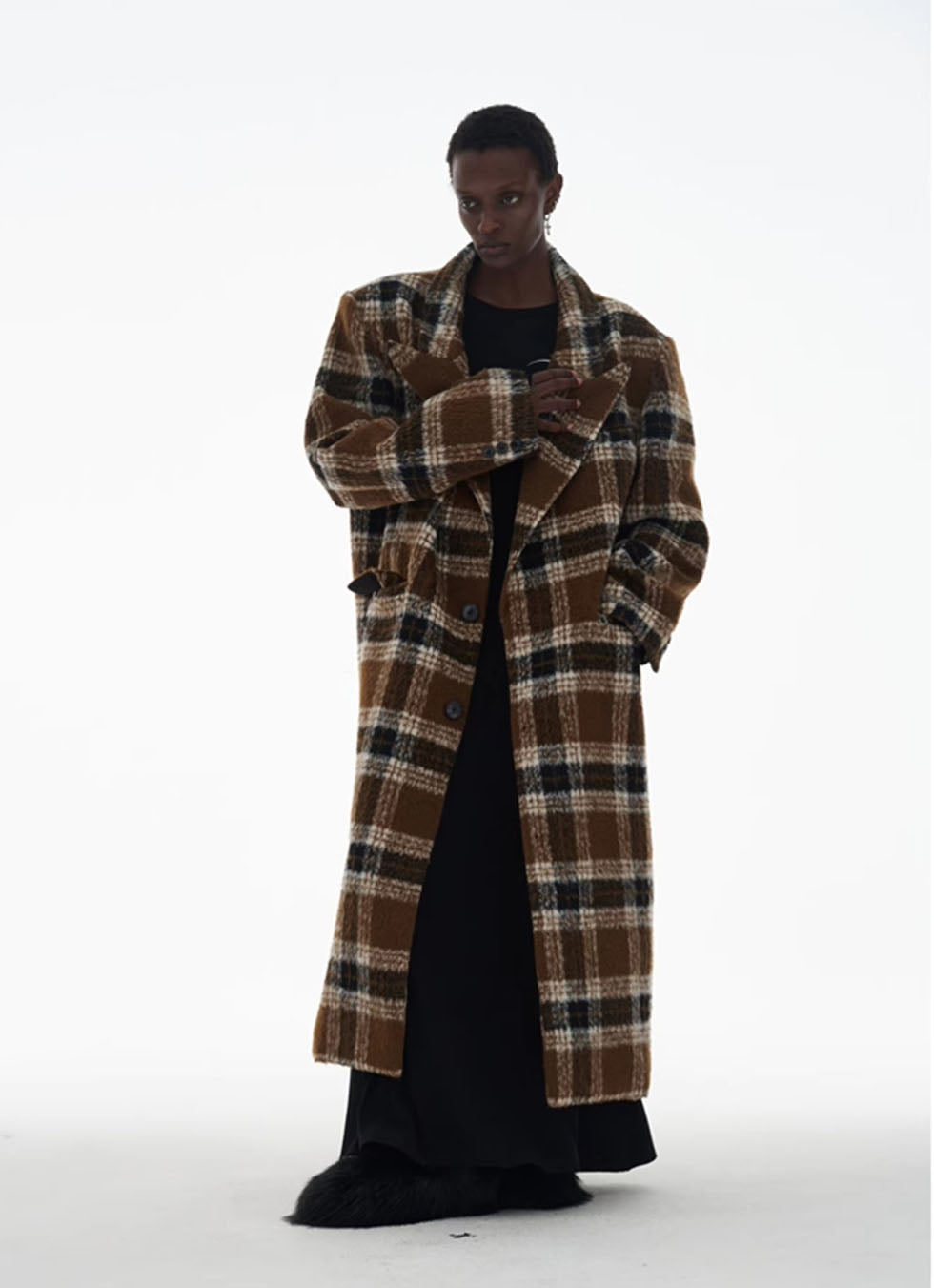 Original design checkered long coat