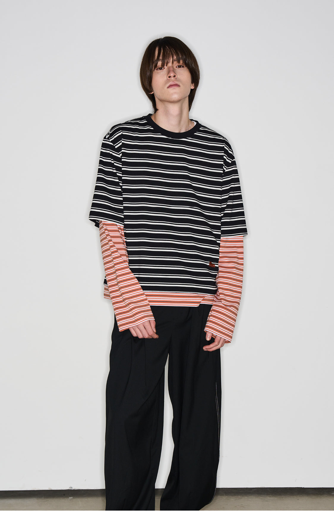 Striped faux two-piece T-shirt