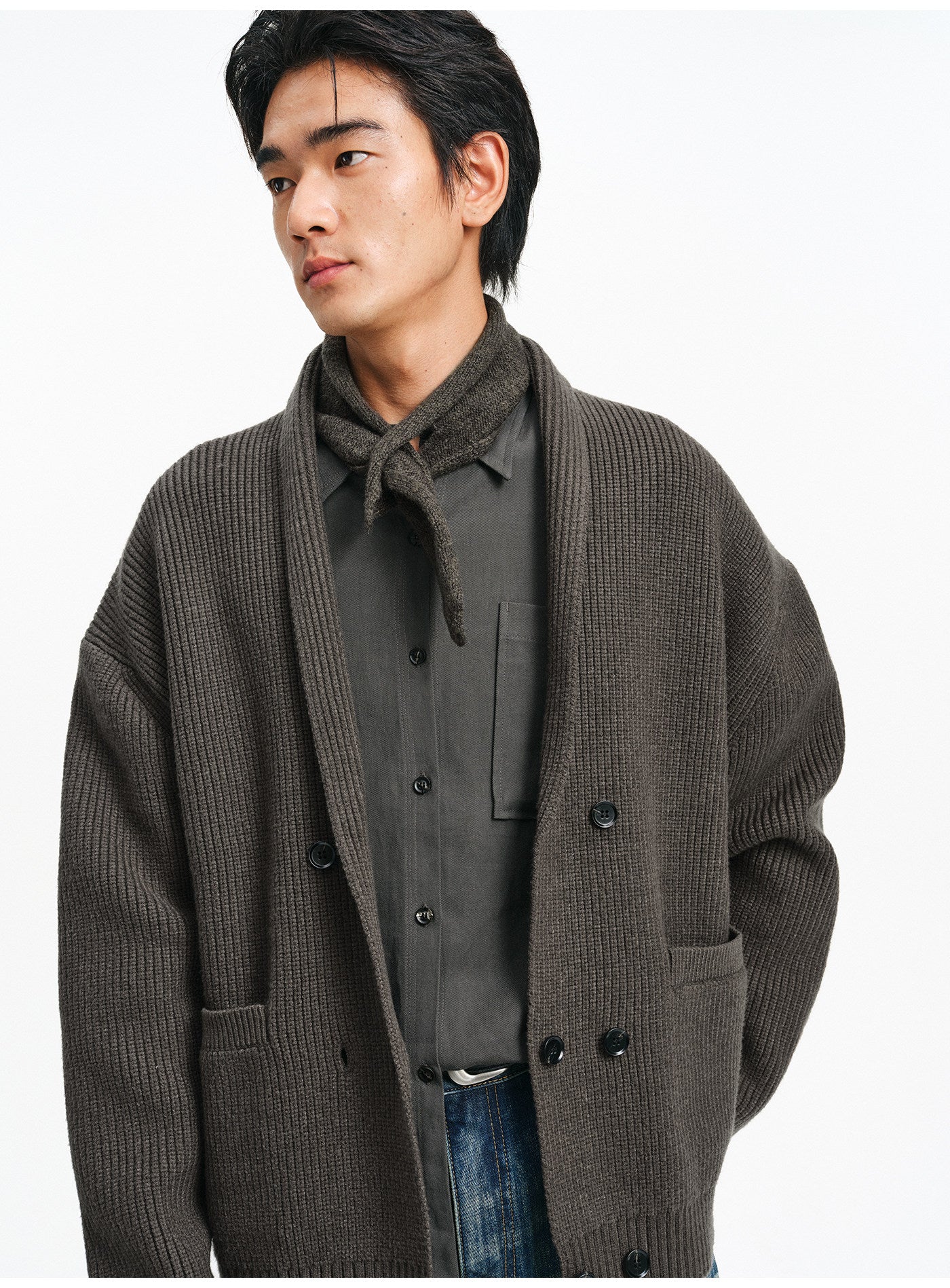 Shawl Collar Double-Breasted Cardigan