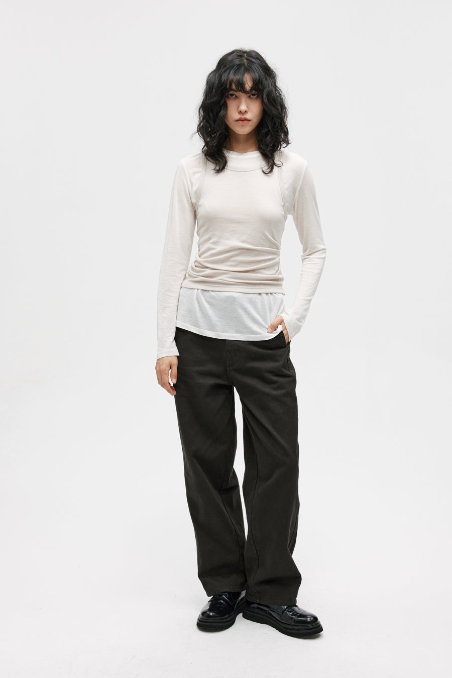 Twill scimitar-cut casual pants